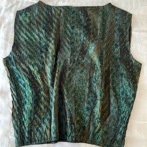 Pleated rayon top w/rich fabric details